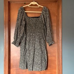 Madewell Lucie Elbow-Sleeve Smocked Mini Dress in Parisian Ditsy